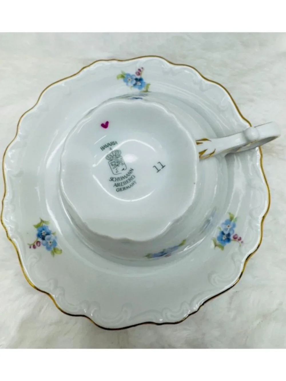 Schumann Bavaria Arzberg Blue Flower Porcelain Demitasse Cup & Saucer Set
